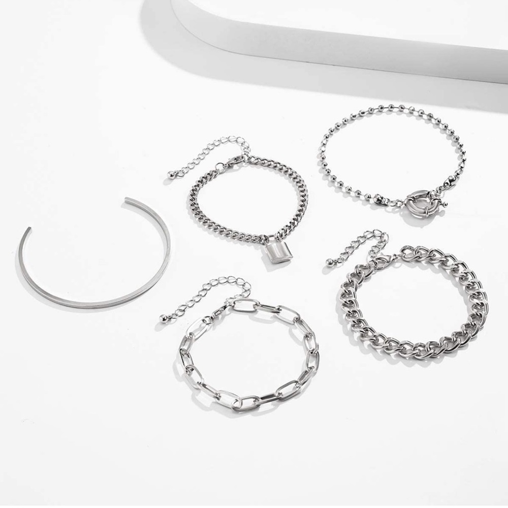 5 piece Chunky Silver Plated Bracelets - Picture 4 of 14